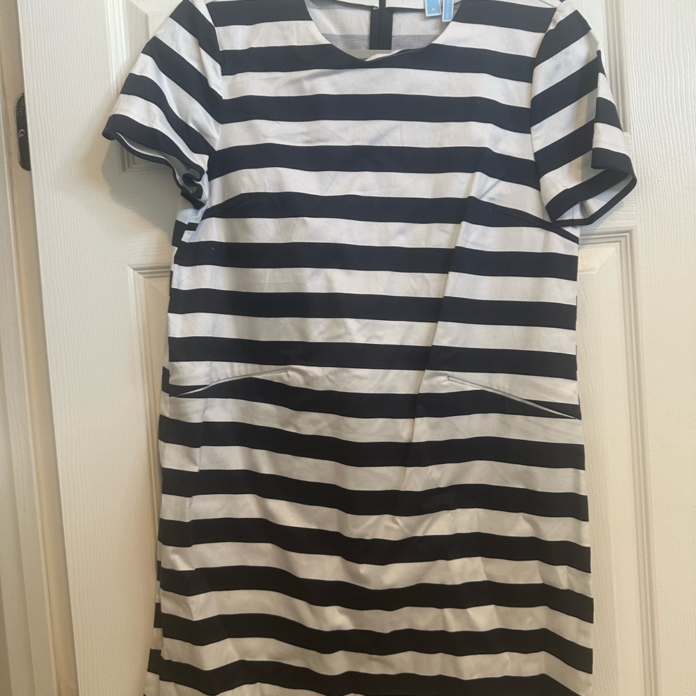 Draper James Blue and White Flutter Sleeve Sheath Dress